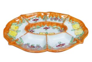 Piatto antipastiera in ceramica, 1 pz ovale, con  scomparti "fiori e limoni"