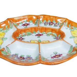 Piatto antipastiera in ceramica, 1 pz ovale, con  scomparti "fiori e limoni"