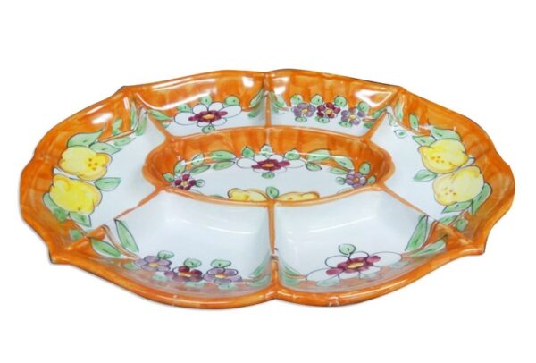 Piatto antipastiera in ceramica, 1 pz ovale, con  scomparti "fiori e limoni"