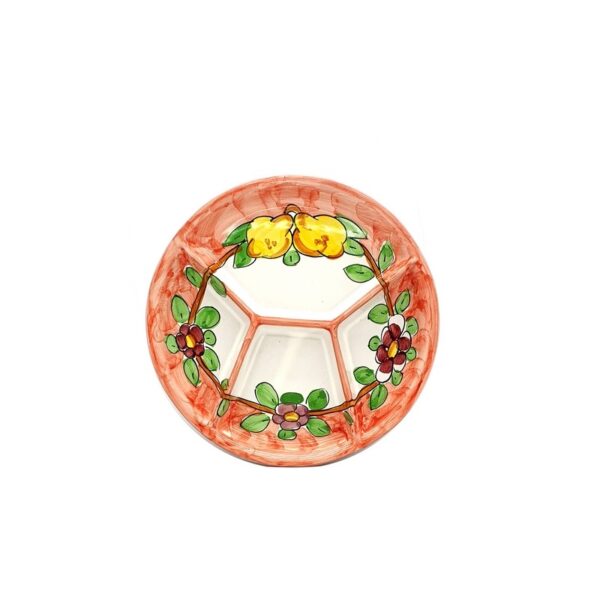 Piatto antipastiera in ceramica, 1 pz tondo, con 4 scomparti"fiori e limoni"