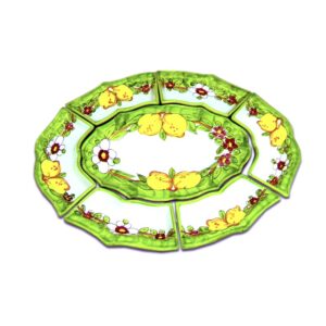 Piatto antipastiera in ceramica,  ovale piccola, 7 pezzi "fiori e limoni"