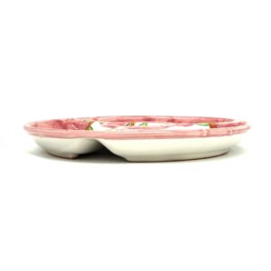 Piatto antipastiera in ceramica, 1 pz tondo, con 3 scomparti e porta salsetta centrale"fiori e limoni"