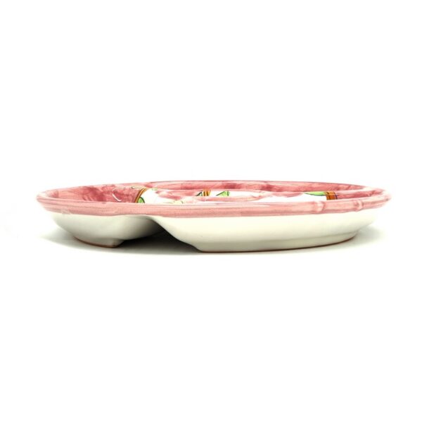 Piatto antipastiera in ceramica, 1 pz tondo, con 3 scomparti e porta salsetta centrale"fiori e limoni"