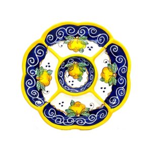 Antipastiera sagomata 1pz a forma di fiore con 5 scomparti "Limoni graffito"