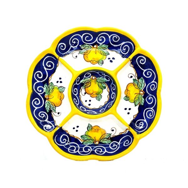 Antipastiera sagomata 1pz a forma di fiore con 5 scomparti "Limoni graffito"