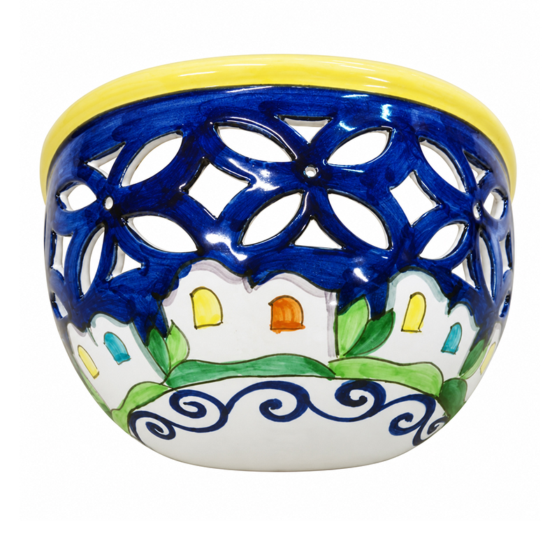 Applique traforato con decoro blu