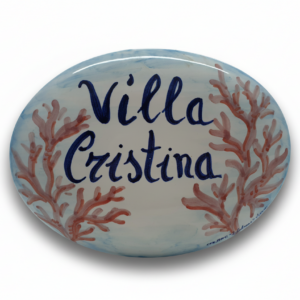 Targa in ceramica ovale con coralli