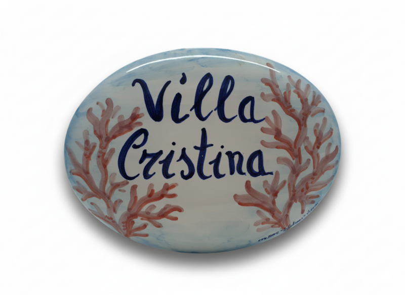 Targa in ceramica ovale con coralli