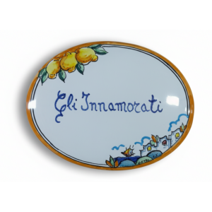 Targa in ceramica ovale con decorazione limoni