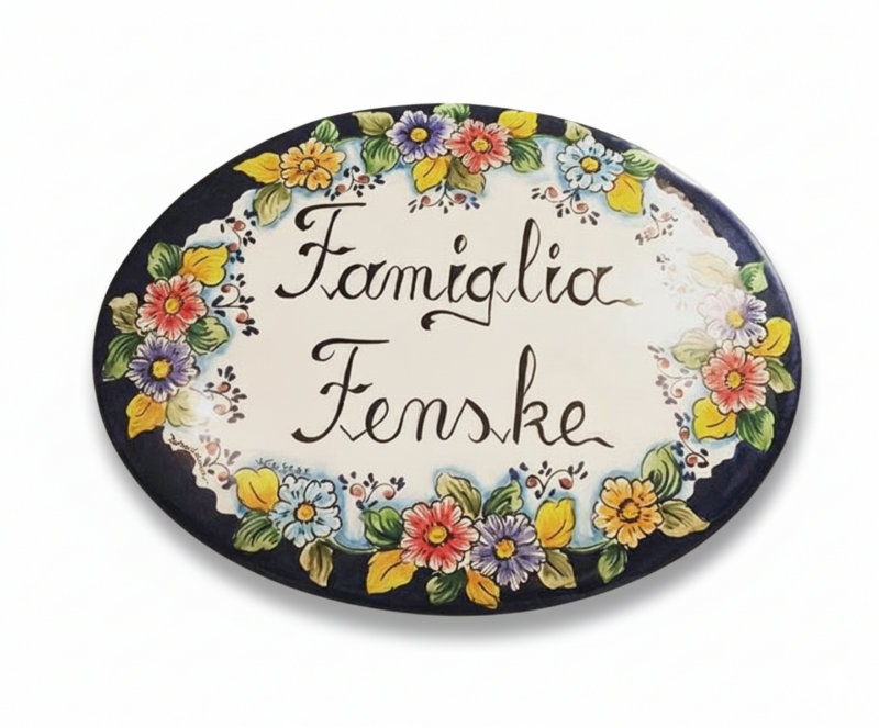 Targa in ceramica personalizzata con decoro floreale