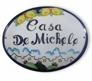 Targa in ceramica personalizzata con limoni e case