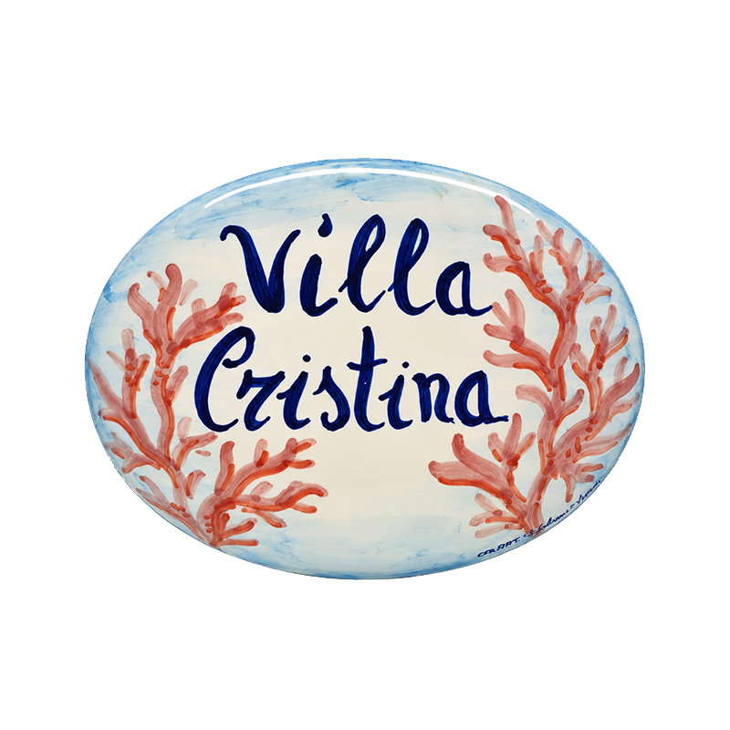 Targa in ceramica ovale con coralli