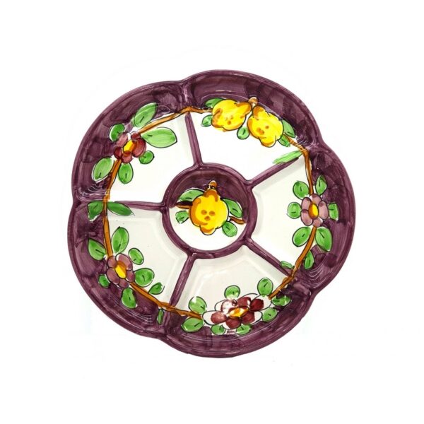 Piatto antipastiera in ceramica, 1 pz a fiore, con 6 scomparti"fiori e limoni"